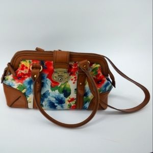 Etienne Aigner Sweet Linen Floral Spring Tan Vegan Handbag Crossbody Strap Bag